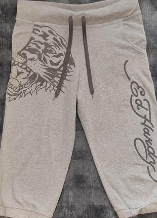 Серые трикотажные y2k бриджи ed hardy с тигром и блестящим логотипом капри шорты штанишки серое бриджи капри ed hardy y2k mcbling cyber grunge s m 36