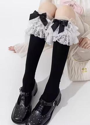 Чорні гольфи з білим мереживом та чорними бантами (lolita/j-fashion)