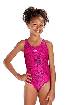 Спортивный розовый цельный сдельный закрытый купальник speedo boom allover 11-12 лет