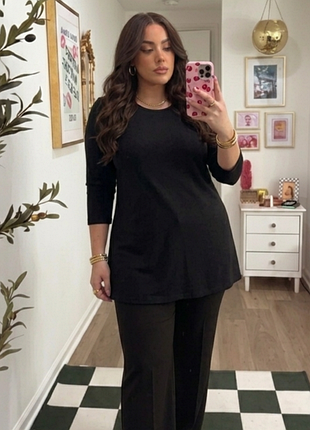 Туника женская черная с рукавом 3/4 🖤 натуральная вискоза 🖤 in linea 🖤 подовжена кофта l-xl