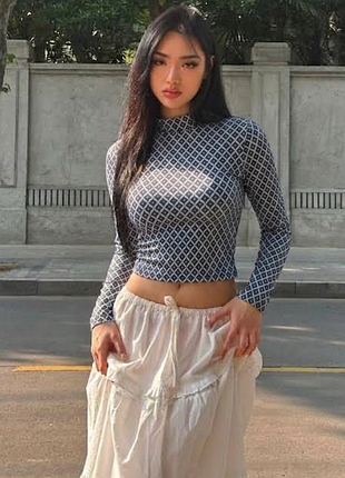 Укорочений гольф topshop у візерунок ⚡ геометричний принт 💫 кроп лонгслів topshop 🌿 кроп гольф