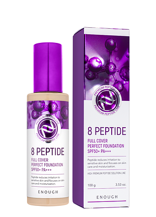 Тональний крем для обличчя enough 8 peptide full cover perfect foundation spf50+ 100 мл № 21