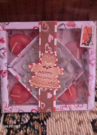 Подарунковий набір свічок «happy valentine's day» / романтичний свічник зі свічками-сердечками