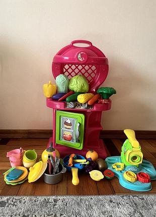 Великий ігровий набір: дитяча кухня технок + машинка для макаронів play-doh (hasbro) та посуд