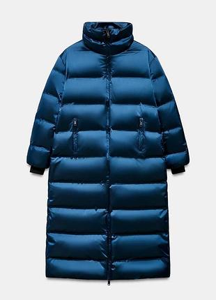 Длинный теплый водонепроницаемый ветрозащитный пуховик zara