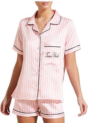 Сатинова піжама matalan satin short pajama set pink striped m рожева в смужку