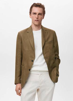 Мужской льняной пиджак mango man (хаки, slim fit)