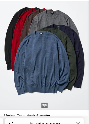 Новый.свитер мужской с мерино uniqlo 100% merino premium crew sweater solid navy оригинал из свежих коллекций