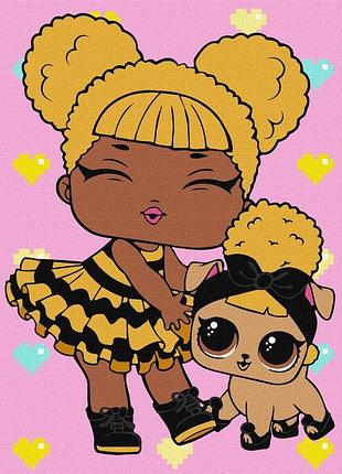 Картина за номерами "l.o.l. surprise! queen bee with queen pup" kho6287, 40х40 см