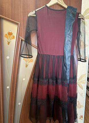 Сукня міді жіноча бордова з чорним, розмір 42-44
