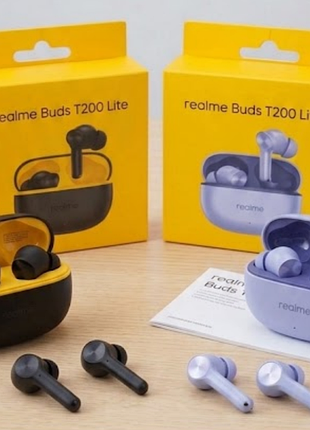 Realme buds t200 lite (чорні/ фіолетові) бездротові навушники. оригінал. глобальна версія.
