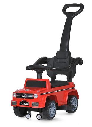 Детская каталка-толокар m 5043l-3 красный, c родительской ручкой