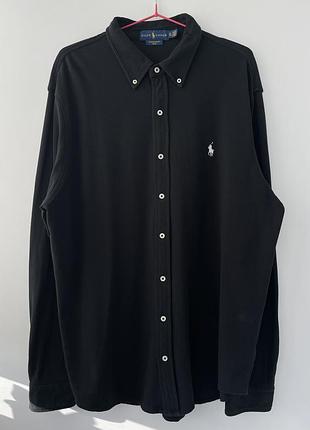Чорна сорочка поло ralph lauren на високий зріст featherweight mesh (xl) з довгим рукавом