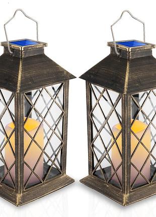 Декоративный фонарь lumiled lirio 2 на солнечной батарее, набор 2шт, ретро стиль, эффект свечи, ip44, подвесной/настольный
