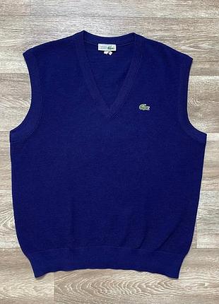 Оригінальна синя шерстяна вінтажна жилетка  lacoste v-neck  size m - l