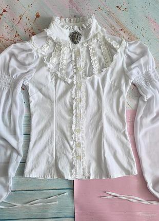Блузка жіноча defilé, біла, р.36 (xxs/xs), мереживна, з пишними рукавами
