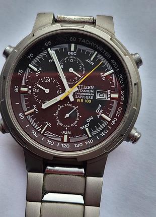 Мужские наручные часы citizen titanium chronograph sapphire wr 100 на базе калибра 6870