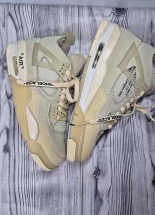 Коллекционные кроссовки оригинал off-white x air jordan 4 retro sp «sail» бежевые