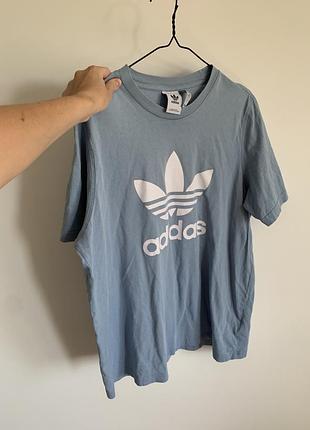 Фірмова бавовняна футболка adidas originals trefoil, блакитна, розмір l
