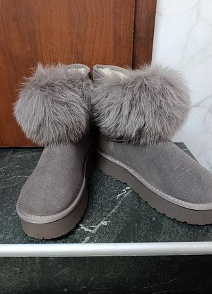 Сірі зимові уггі з натуральної замші та хутром (р. 40, устілка 26 см)