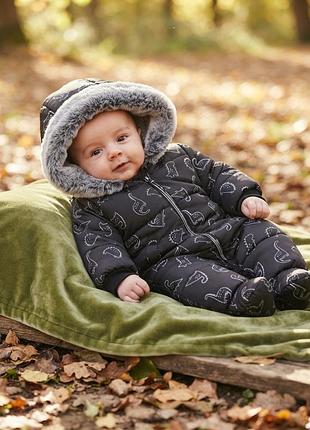 Зимовий комбінезон чорний з динозаврами для хлопчика джордж george 3 міс 62 см