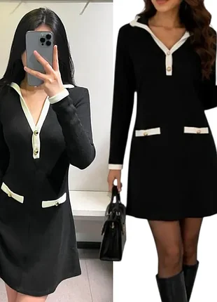 Чорна трикотажна сукня zara з віскозою  в стилі old money