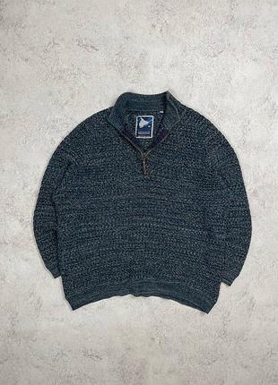 1321 / темно синій вʼязаний джемпер mantaray 1/3 zip, на замочку, змійці, з коміром, светр
