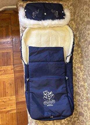Чохол зимовий в коляску;baby breeze;колір синій;довжина 90 см-ширина 40см;довжина 50-ширина 40см;полістер 100%;наповнювач (сінтепон-хутро -вовна 70%)