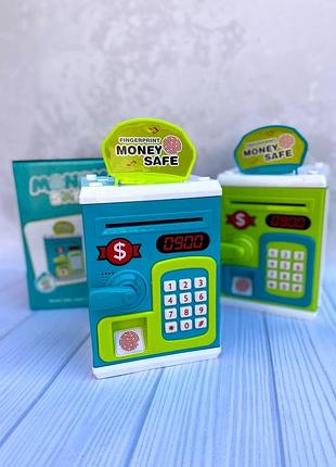 Детский сейф копилка с кодовым замком и отпечатком пальца money safe