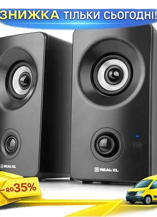 Ku колонки 2.0 real-el universal fit беспроводные черные акустические bluetooth 3,5 мм для компьютера uni2l_k