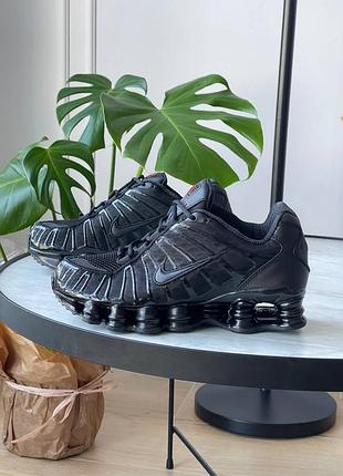 Мужские кроссовки nike shox tl triple black (красное лого)