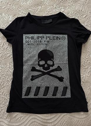 Футболка унісекс philipp plein, чорна з стразами