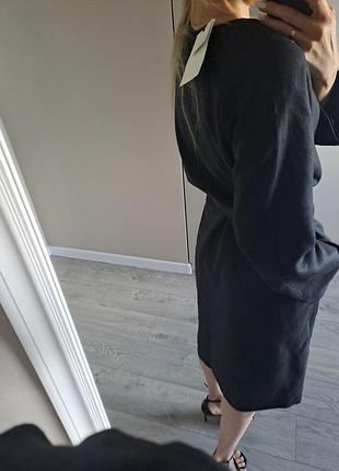 Черный льняной плащ кимоно zara, 100% лён 10