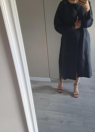 Черный льняной плащ кимоно zara, 100% лён 7