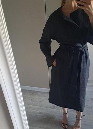 Черный льняной плащ кимоно zara, 100% лён 9