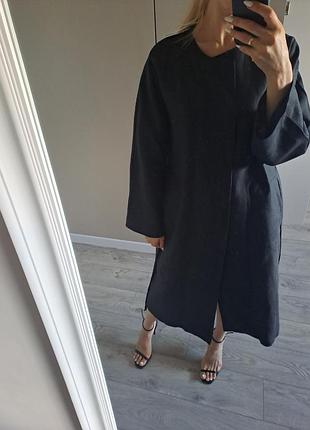 Черный льняной плащ кимоно zara, 100% лён 8