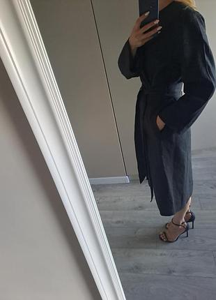 Черный льняной плащ кимоно zara, 100% лён 6