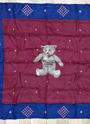 Вінтажна шовкова хустка old river з брендовим ведмедиком teddy bear, італія