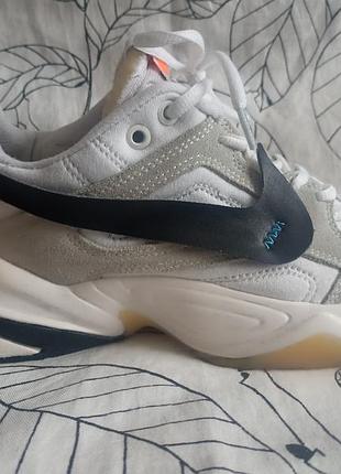Кожаные кроссовки nike m2k tekno white grey (кожа/замша) 2