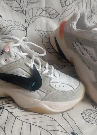 Кожаные кроссовки nike m2k tekno white grey (кожа/замша) 4