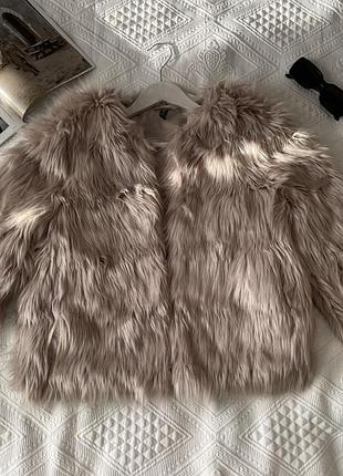 Бежева екошуба h&m зі штучного хутра тепла s/xs/m