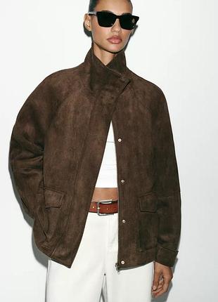 Нова коричнева куртка зара з штучної замші zara оверсайз