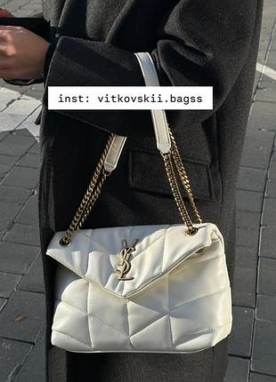 Сумочка puffer small in nappa leather cream gold chain🤍