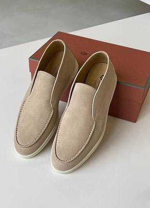 Лофери закриті loro piana м’ягка замша всередині шкіра бежевий колір