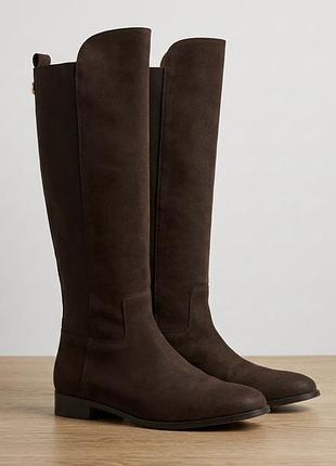 Massimo dutti шоколадні замшеві чоботи труби жокейські на низькому ходу р 40