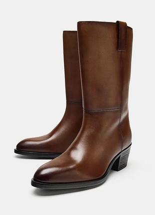 Чоботи жіночі коричневі шкіряні zara new