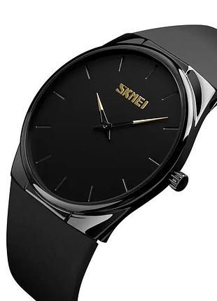 Наручний класичний годинник skmei 1601s чорний з чорним кварцові для чоловіків і жінок стильний хрономет ku-22