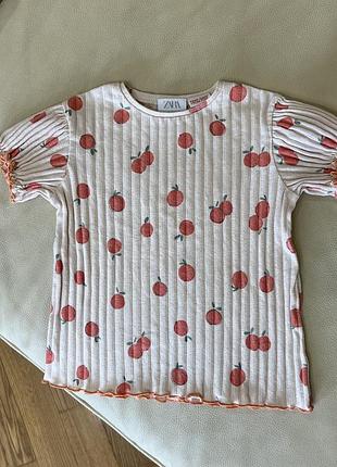 Zara футболка в рубчик на дівчинку 12-18 міс ріст 86 стан як нова в принт яблучка