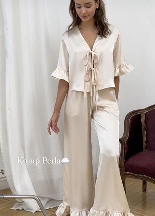Атласна піжама viychuk lingerie perla, молочна, s
