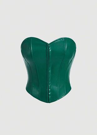 Зелений шкіряний корсет shein prettylittlething на гачках розмір xs